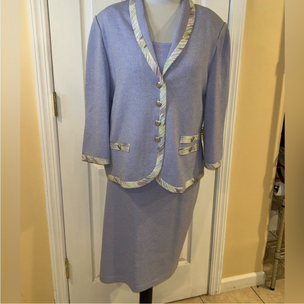 St. John Santana Knit Lavender Purple 3 Piece Skirt Jacket Tank Suit Set Sz 16